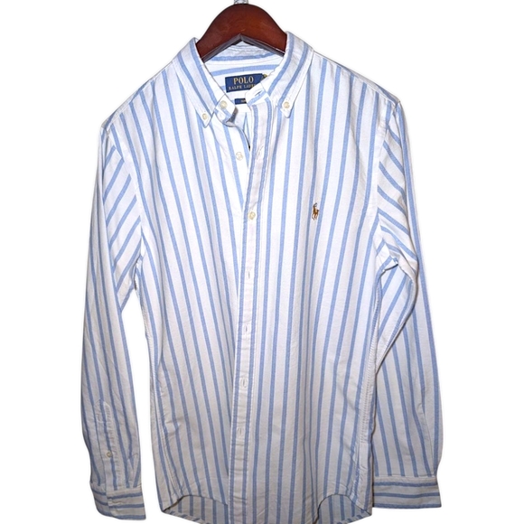 Polo by Ralph Lauren Men's White and Blue Striped Shirt Slim Fit - Picture 1 of 3